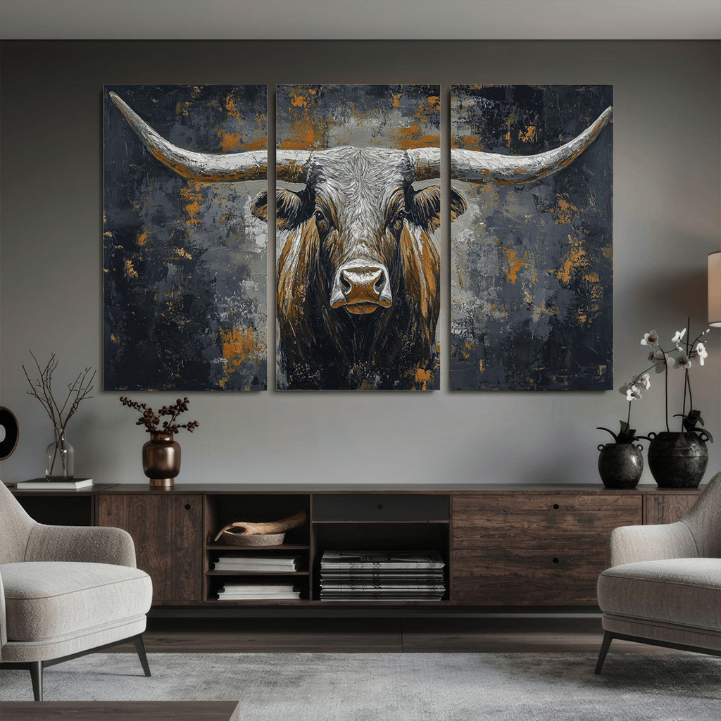 Rustic Bull Wall Art Canvas Print, Longhorn Wall Decor