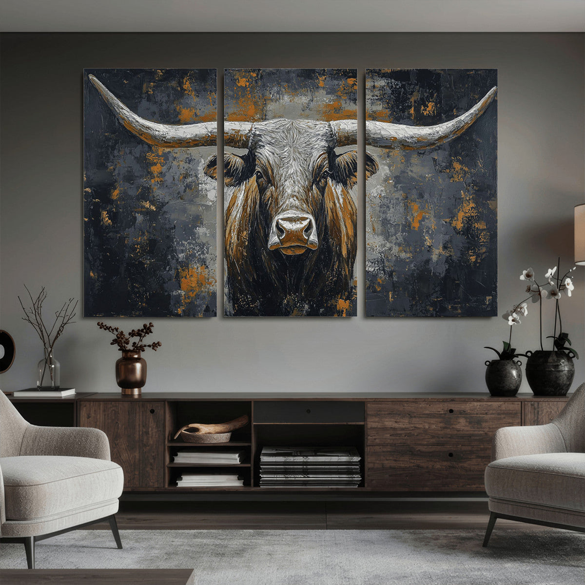 Rustic Bull Wall Art Canvas Print, Longhorn Wall Decor