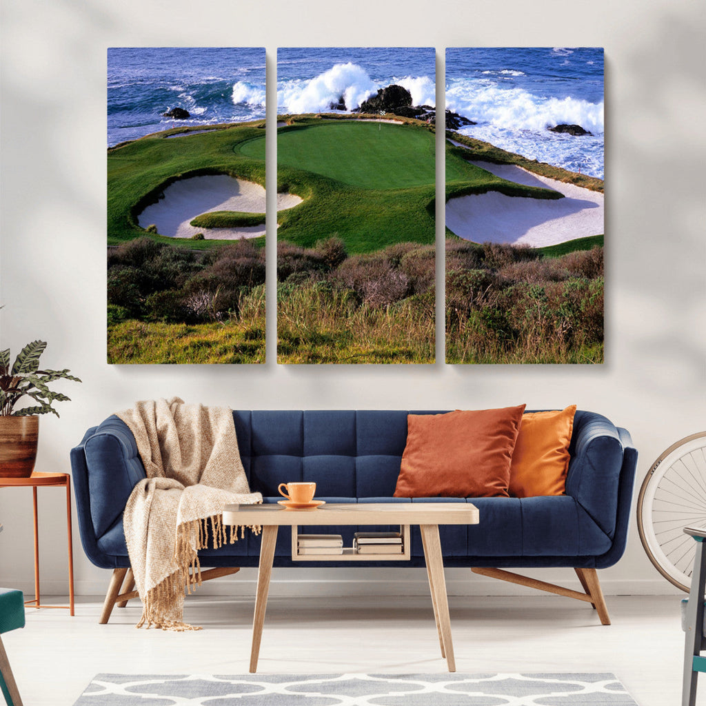 California Pebble Beach Golf Links Wall Art Canvas Print, Iconic Monterey Coastal Golf Course