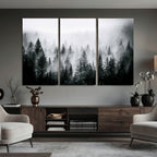 Foggy Forest Wall Art Canvas Print, Mountain Woodland Landscape, Minimal Nature Decor