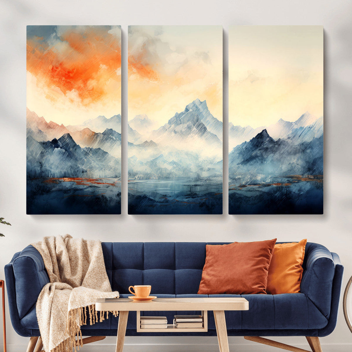 Warm Clouds Abstract Mountain Wall Art, Modern Landscape Canvas Print