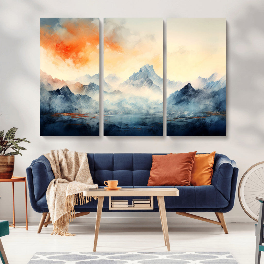 Warm Clouds Abstract Mountain Wall Art Canvas Print