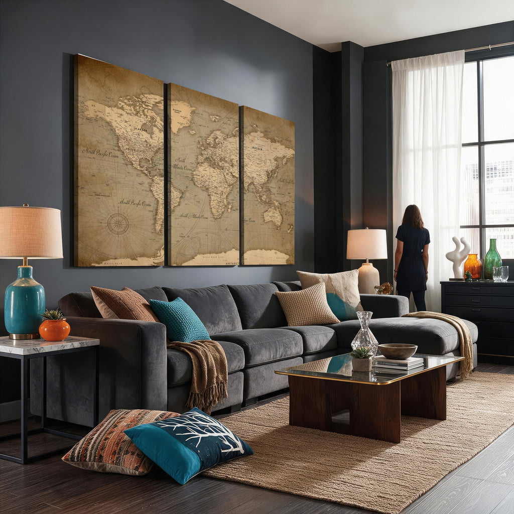 Dark World Map Canvas Print | Framed Travel Map Wall Art