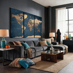 Navy Blue World Map Canvas Print | Framed Travel Map Wall Art