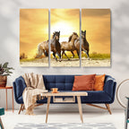 Wild Horses Wall Art Canvas Print, Framed Galloping Herd