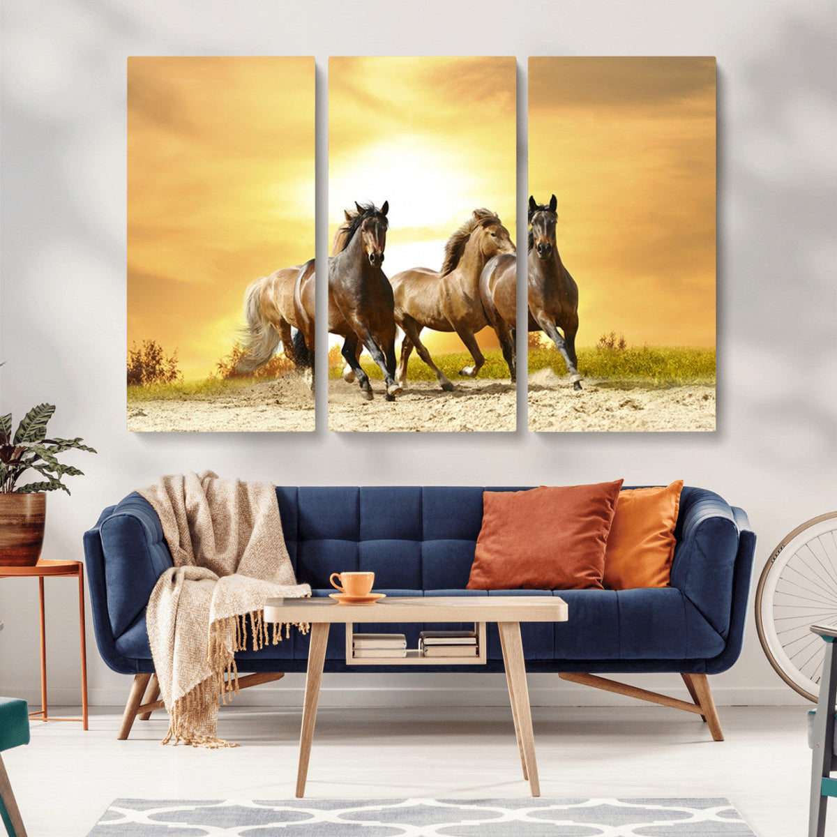 Wild Horses Wall Art Canvas Print, Framed Galloping Herd