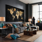 World Map Canvas Wall Art with Famous Landmarks | Framed Travel Map