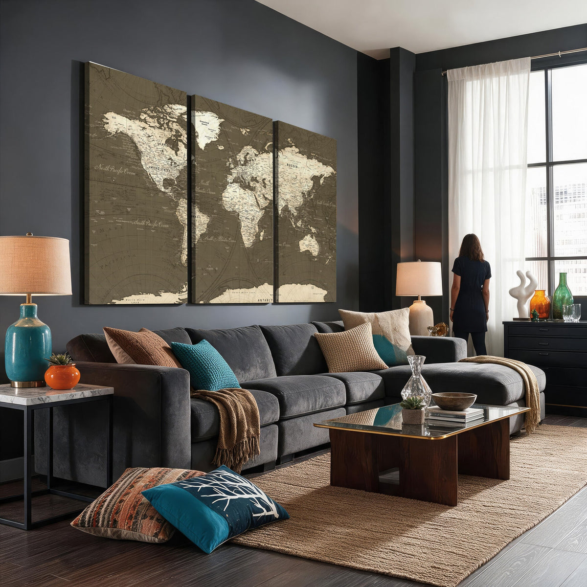Vintage World Map Canvas Print | Framed Travel Map Wall Art for Couples