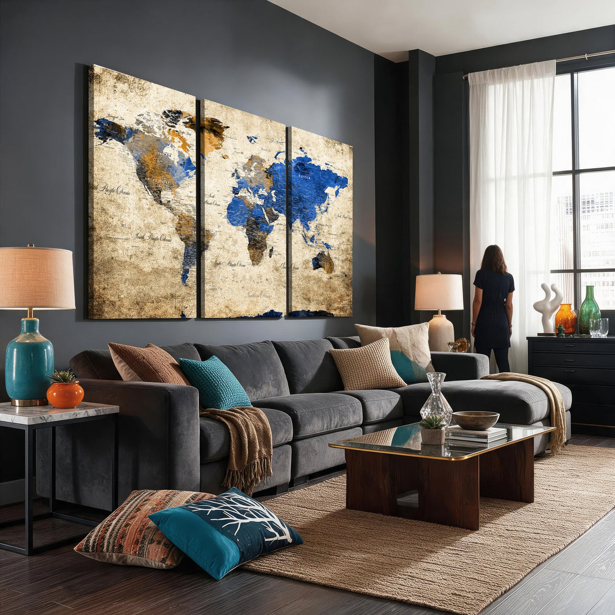 World Map Canvas Print | Colorful Abstract Travel Map, Framed Wall Art