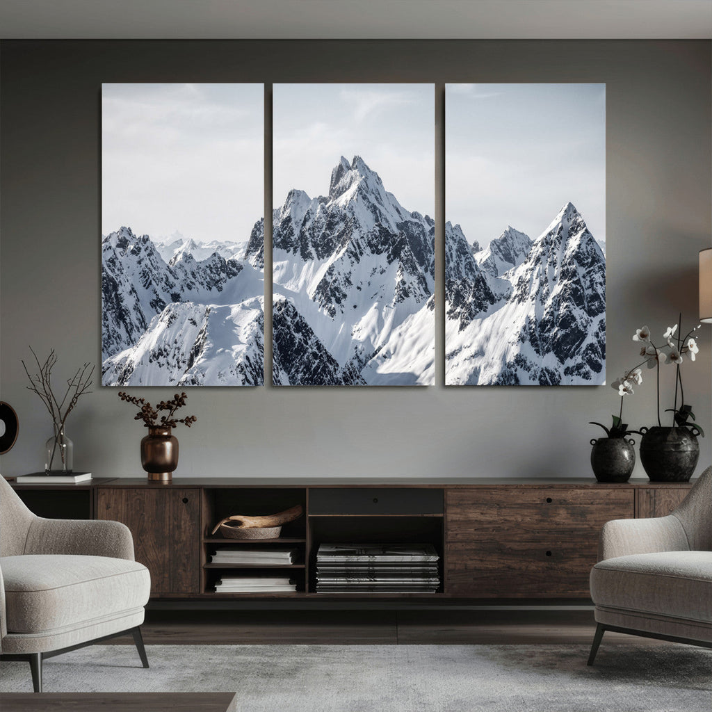 Snowy Mountain Range Canvas Print, Alpine Peaks Landscape Wall Art