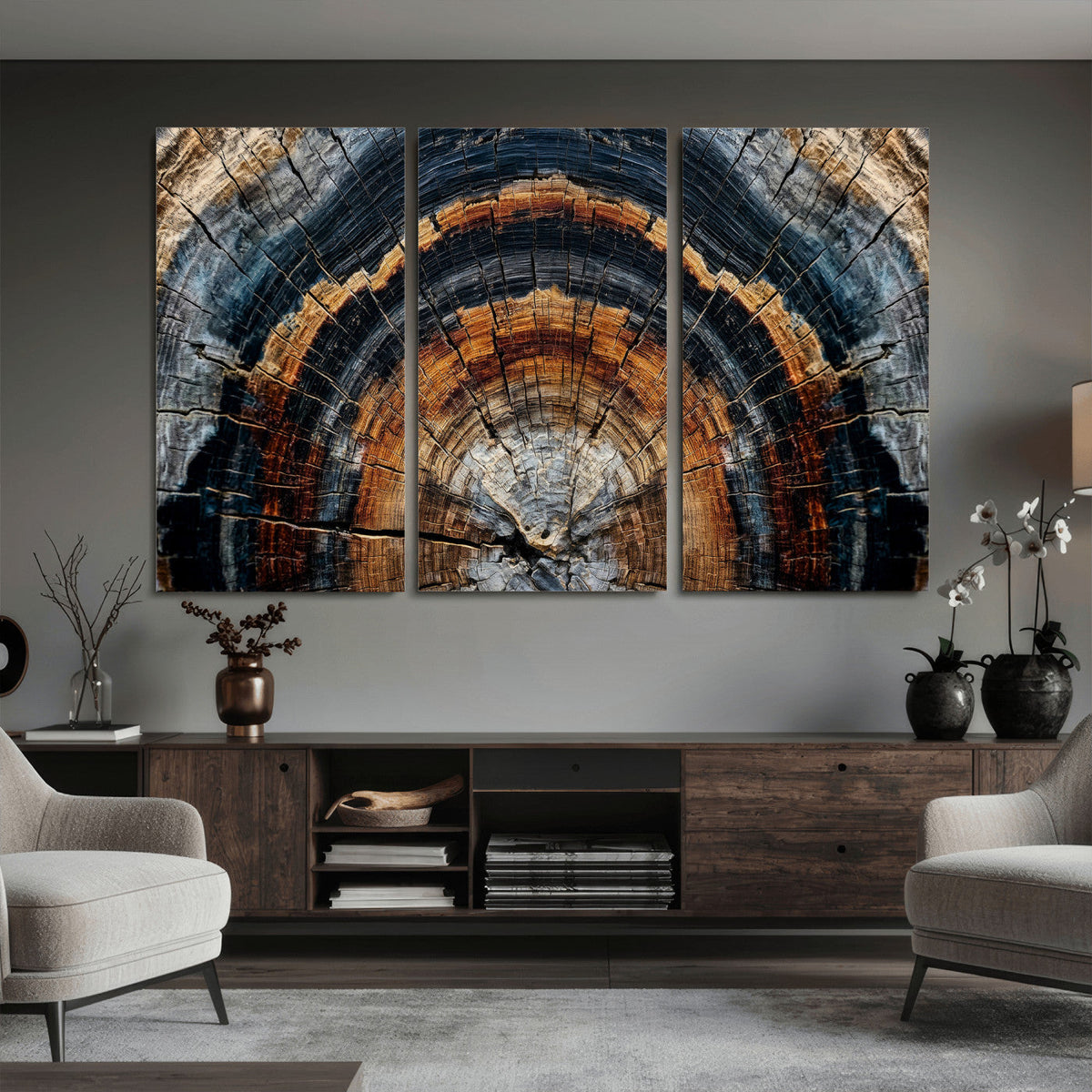 Abstract Wood Grain Canvas Print, Tree Ring Pattern Wall Art, Extra Large Living Room Wall Decor