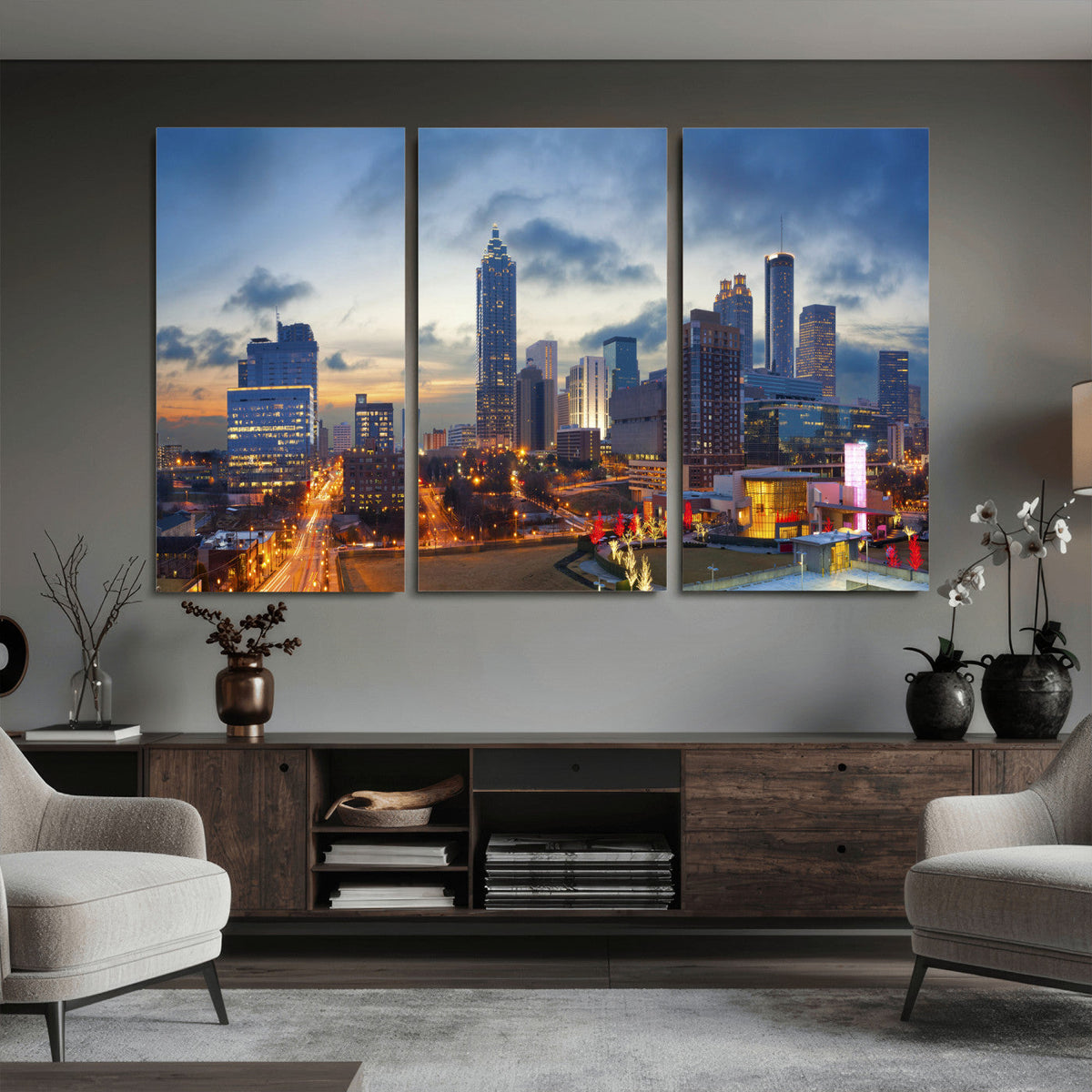 Atlanta Skyline Wall Art Canvas Print, Atlanta Downtown Night Cityscape