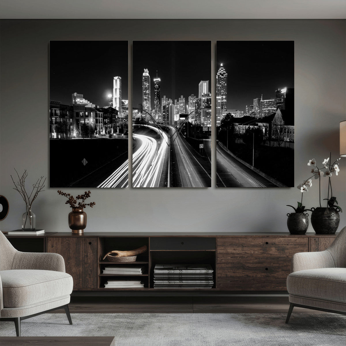 Atlanta Skyline Wall Art Canvas Print, Atlanta Downtown Night Cityscape