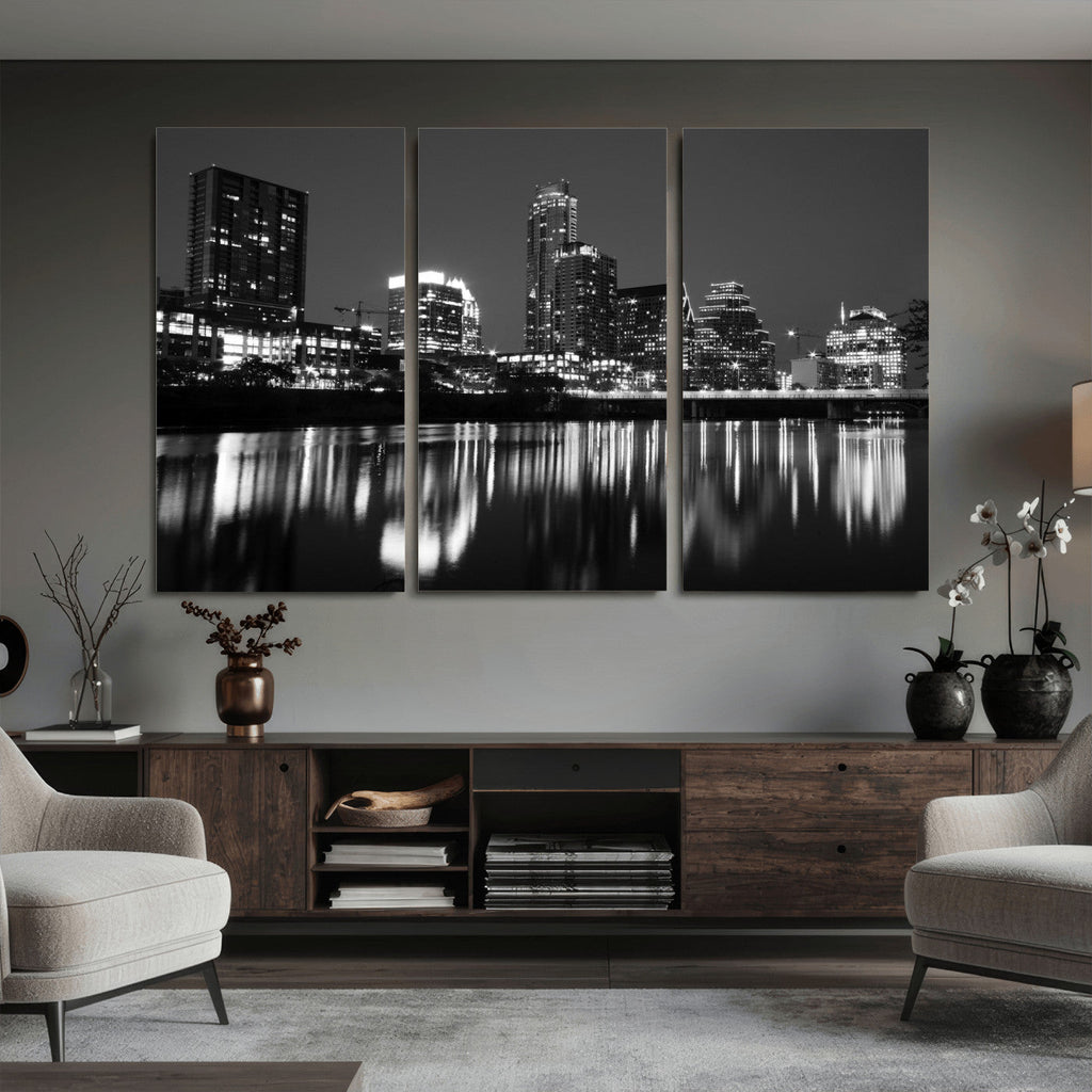 Austin Skyline Wall Art Canvas Print, Austin Downtown Night Cityscape