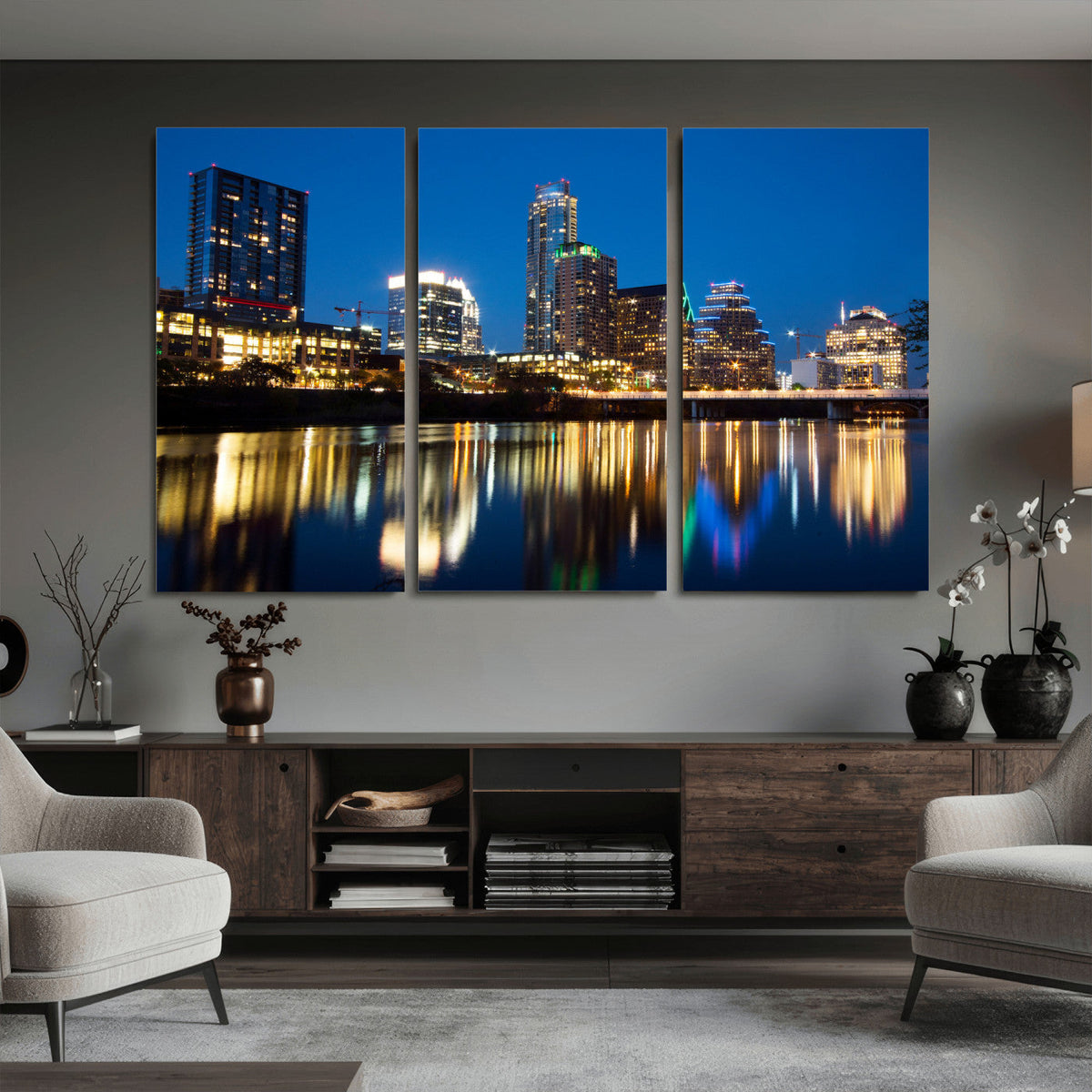 Austin Skyline Wall Art Canvas Print, Austin Downtown Night Cityscape