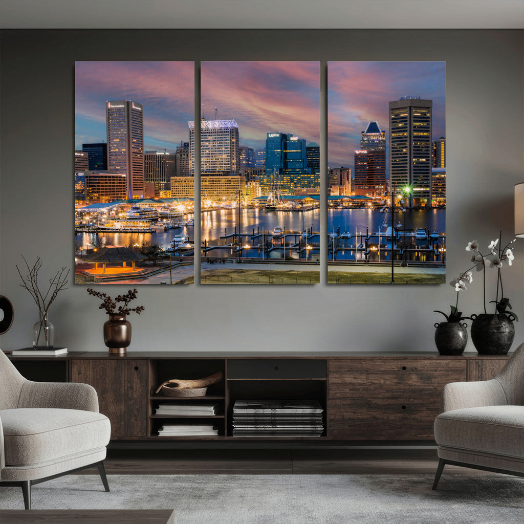 Baltimore Skyline Wall Art Canvas Print, Baltimore Downtown Night Cityscape