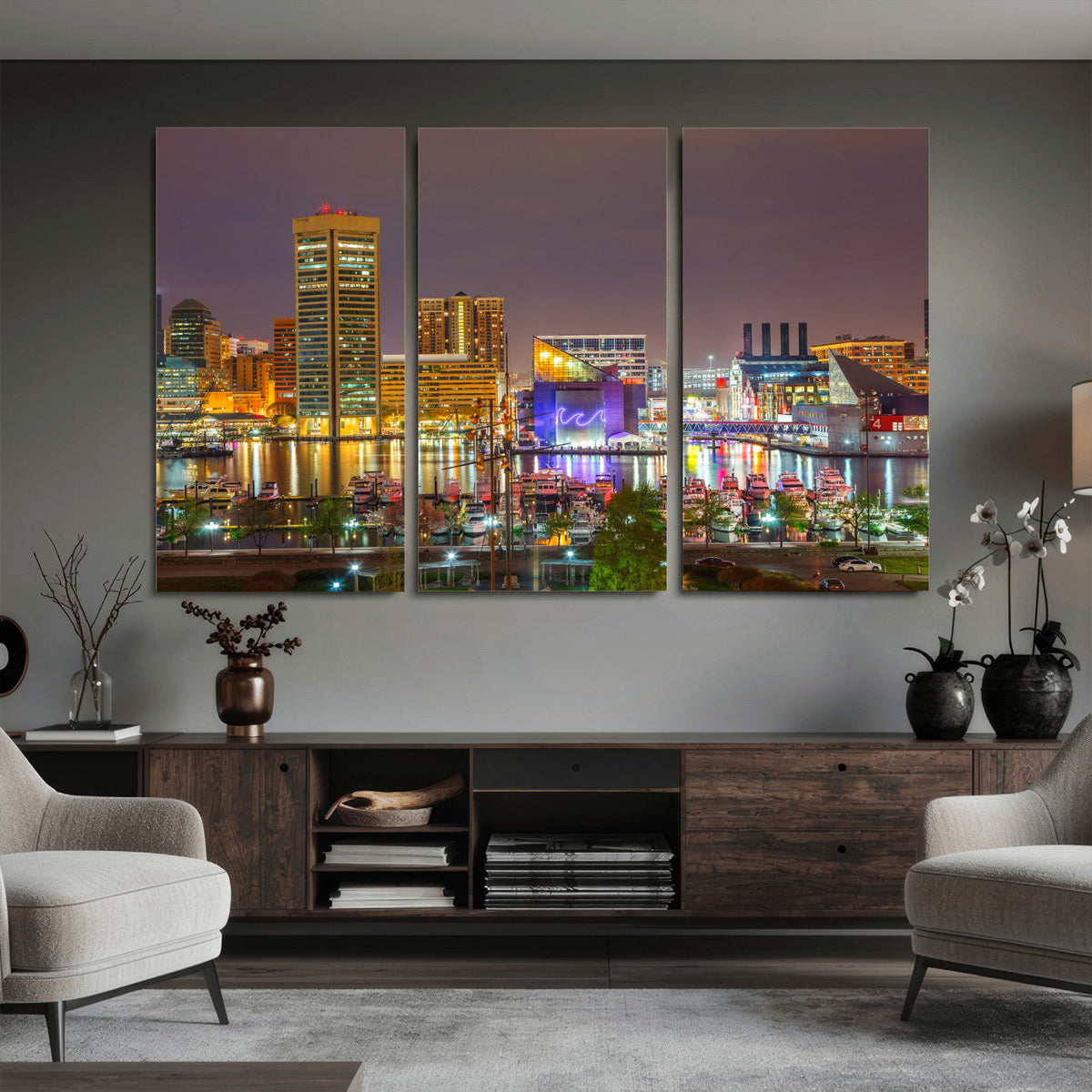 Baltimore Skyline Wall Art Canvas Print, Baltimore Downtown Night Cityscape