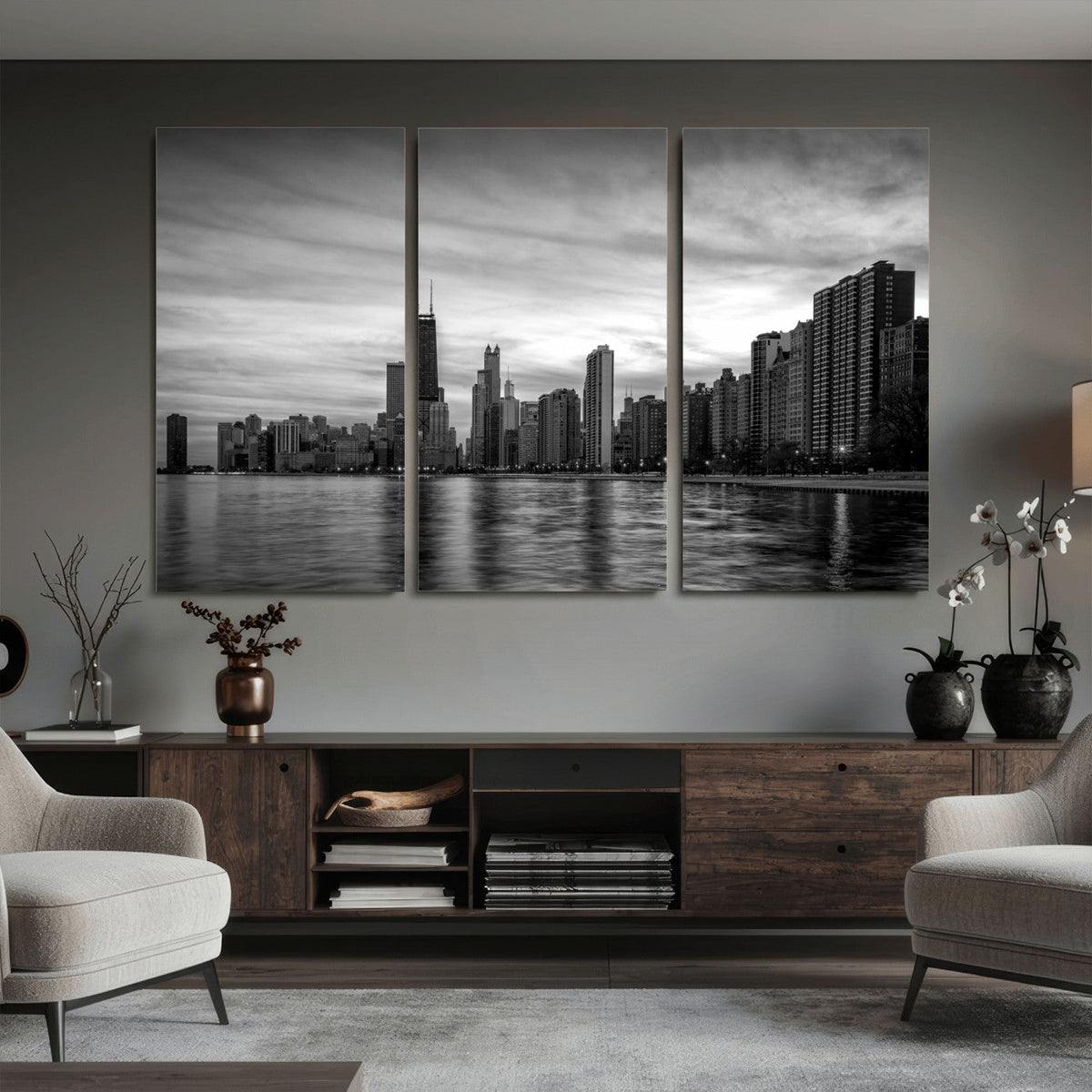 Chicago Wall Art Canvas Print, Chicago City Downtown Night Cityscape