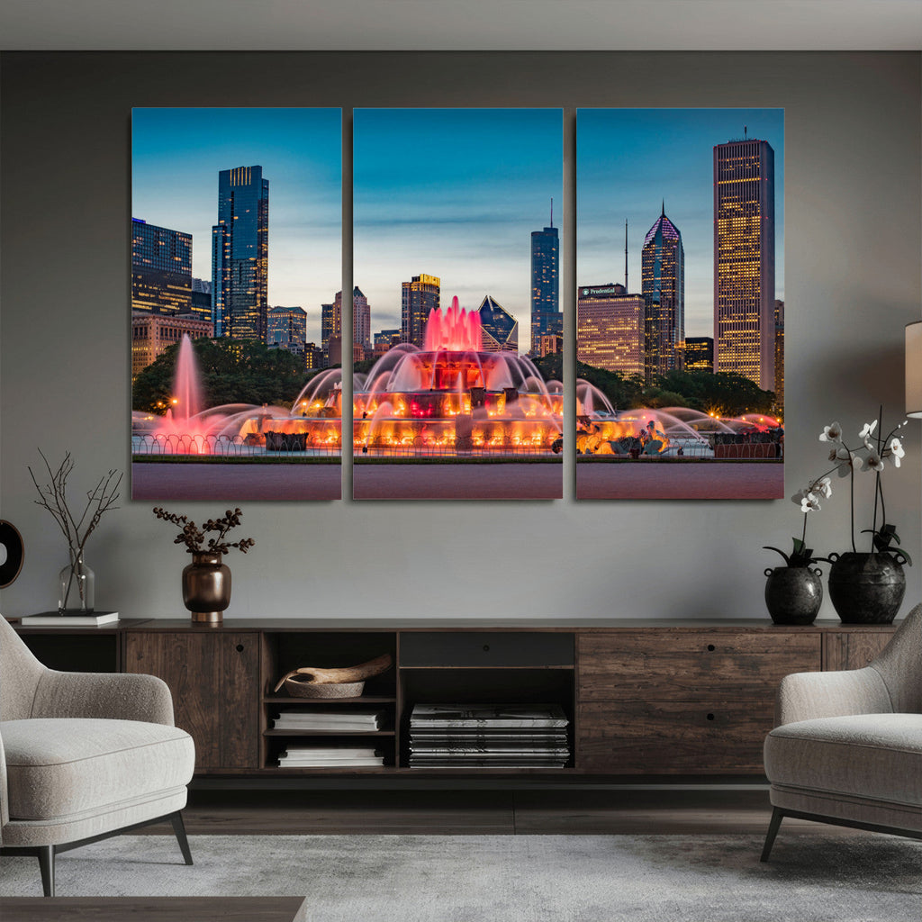 Chicago Wall Art Canvas Print - Chicago City Downtown Night Cityscape