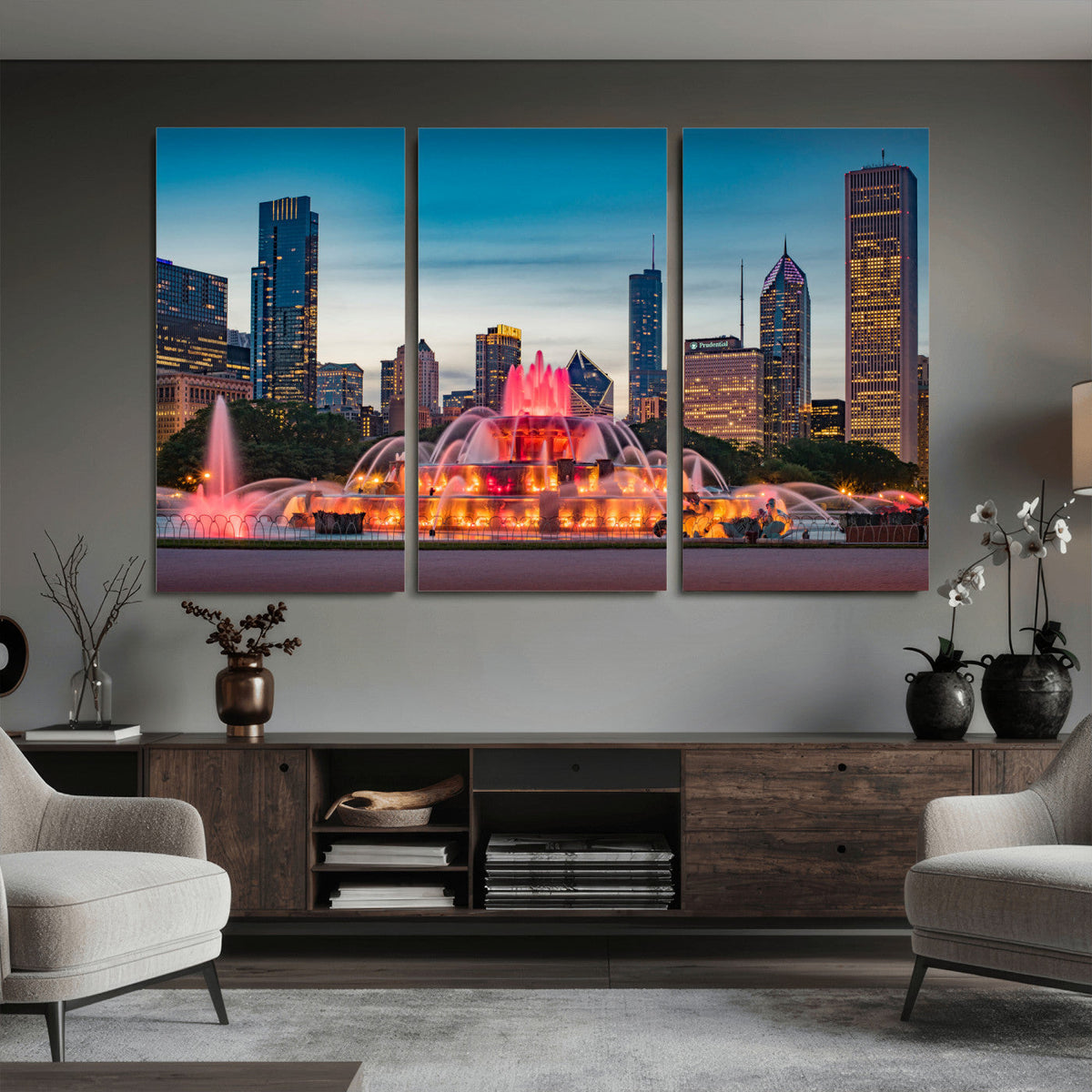 Chicago Wall Art Canvas Print - Chicago City Downtown Night Cityscape