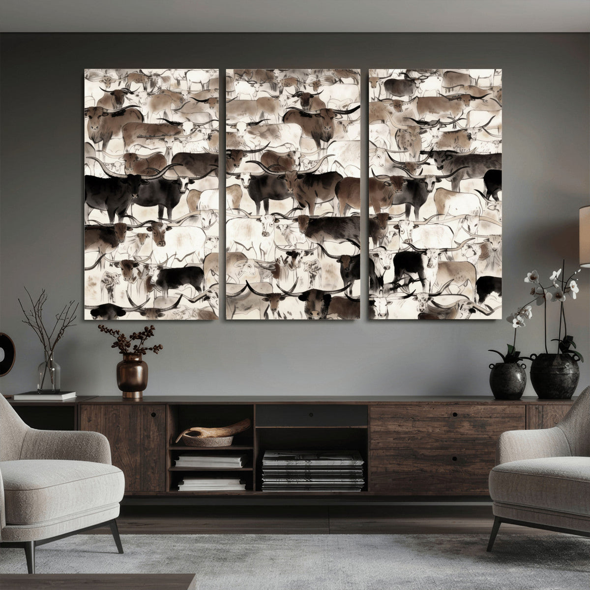 Abstract Texas Longhorn Print, Longhorn Herd Print