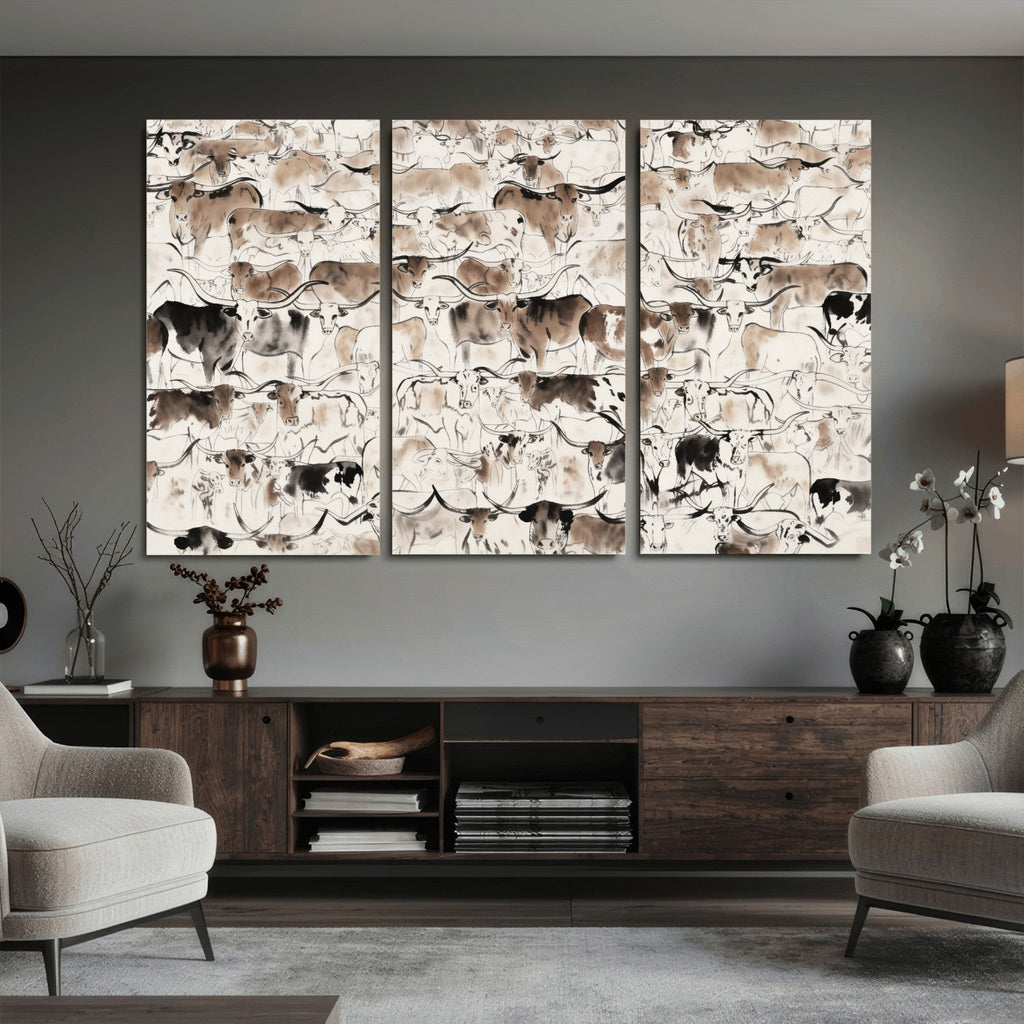 Abstract Texas Cow Canvas Print for Cabin and Western Home Decor