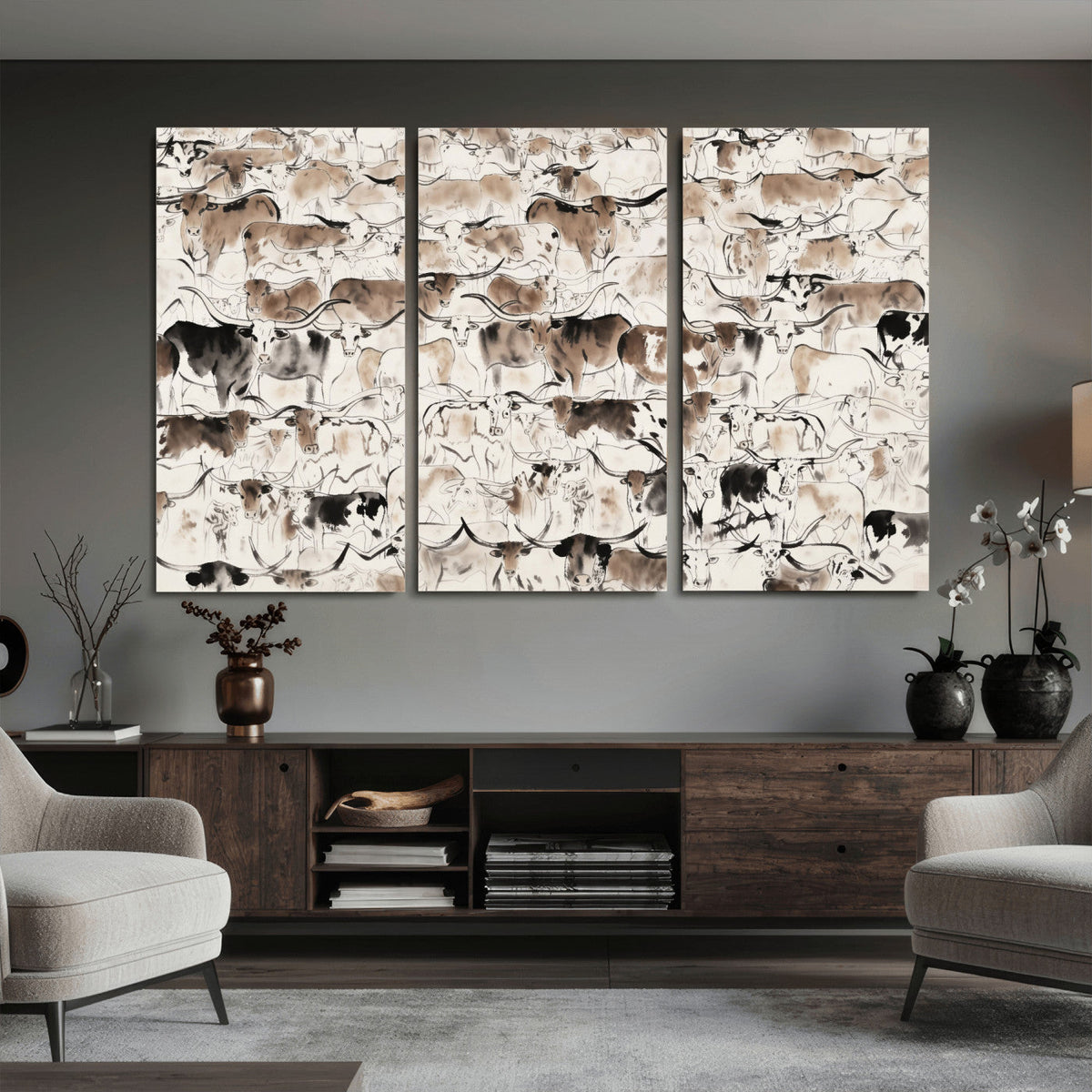 Abstract Texas Cow Canvas Print for Cabin and Western Home Decor