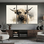 Abstract Highland Cow Wall Art Canvas Print, Rustic Farm Cattle Portrait