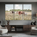 Texas Longhorn Cattle Wall Art Canvas Print, Western Ranch Landscape Decor