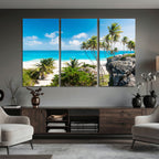 Tropical Beach Wall Art Canvas Print, Palm Tree Ocean Landscape Photography