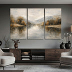 Neutral Abstract River Landscape Wall Art Canvas Print
