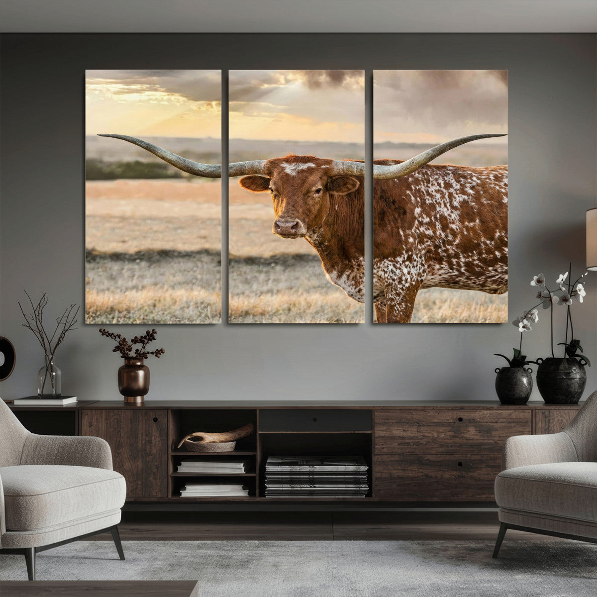 Texas Longhorn Wall Art Canvas Print, Western Ranch Bull Photography