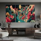 Colorful Japanese Landscape Print: Maximalist Panoramic Wall Art
