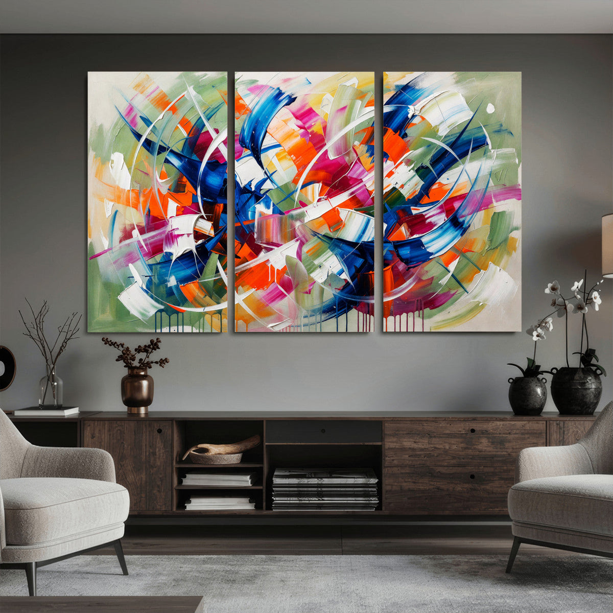 Geometric Abstract Wall Art Canvas Print, Orange Blue