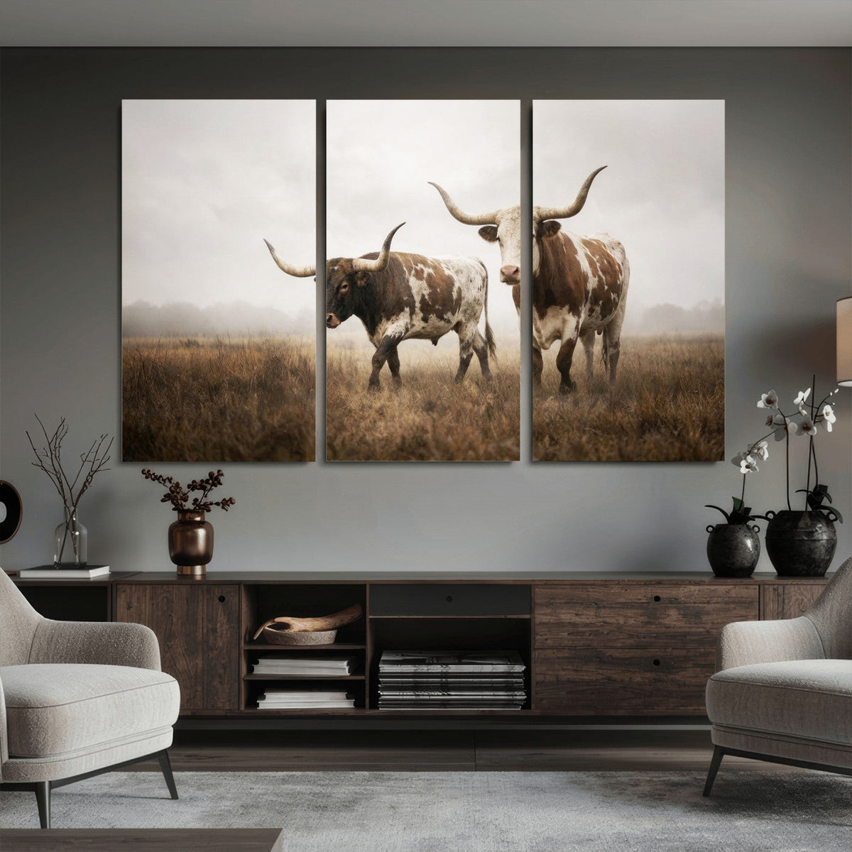 Texas Longhorn Canvas Wall Art Western Bull Desert, Rustic Farmhouse Wall Decor