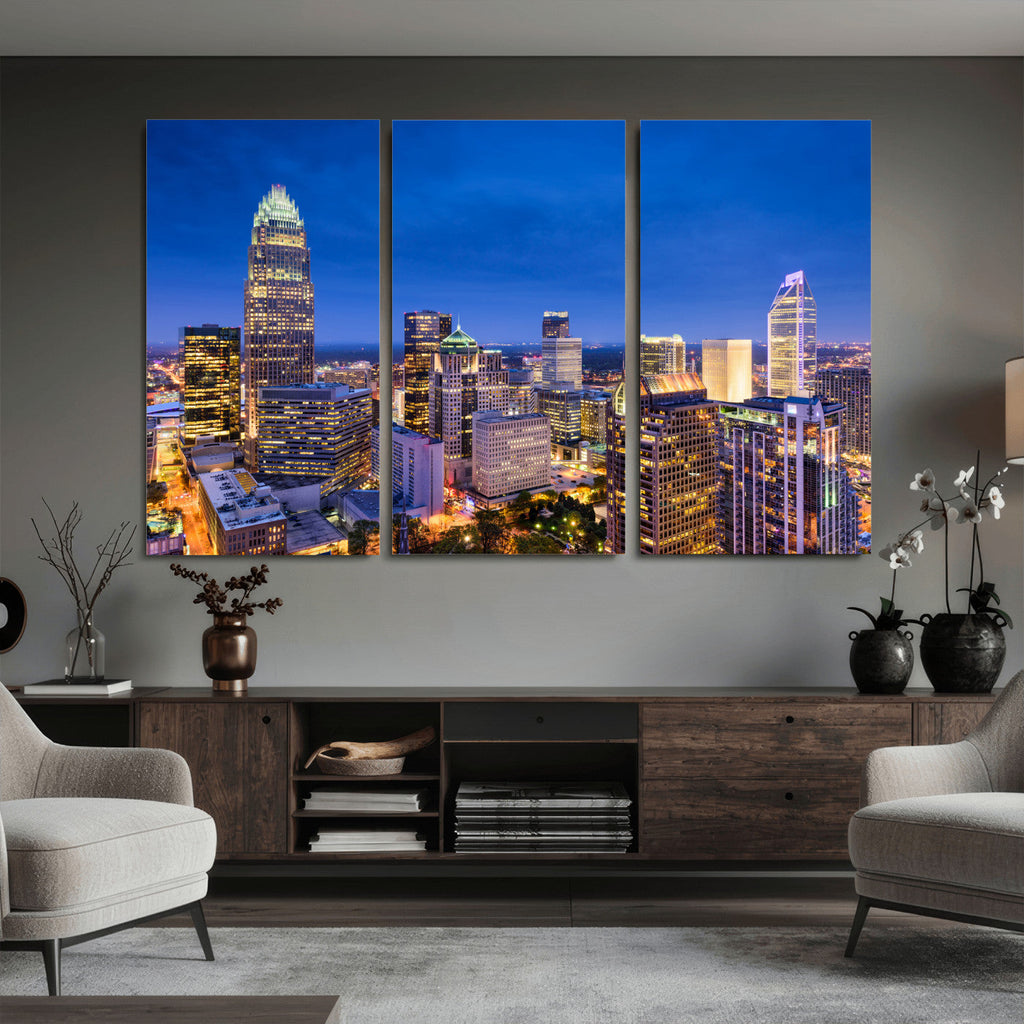 Charlotte Skyline Canvas Wall Art Print | North Carolina Cityscape