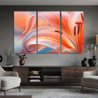 Peach Lily Canvas Wall Art, Coral Pink Flower Macro Photo Print, Botanical Decor