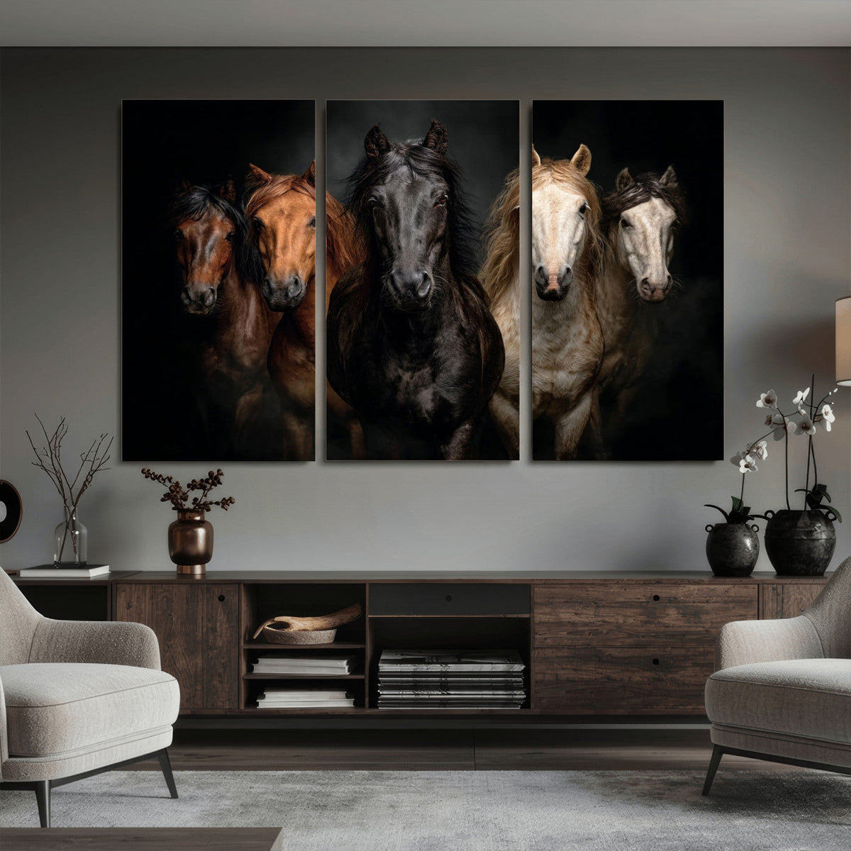 Horse Wall Art Canvas Print, Wild Horses Portrait Photography, Rustic Ranch Decor