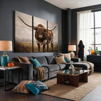 Texas Longhorn Wall Art Canvas Print | Brown Horned Bull Rustic Western Decor