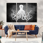 Black White Octopus Wall Art Canvas Print