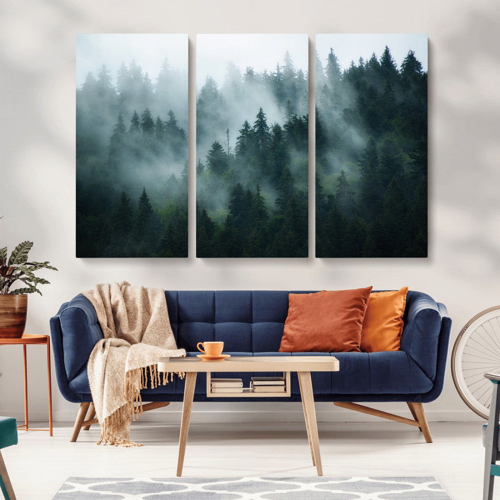Misty Forest Wall Art | Serene Green Landscape Canvas Print