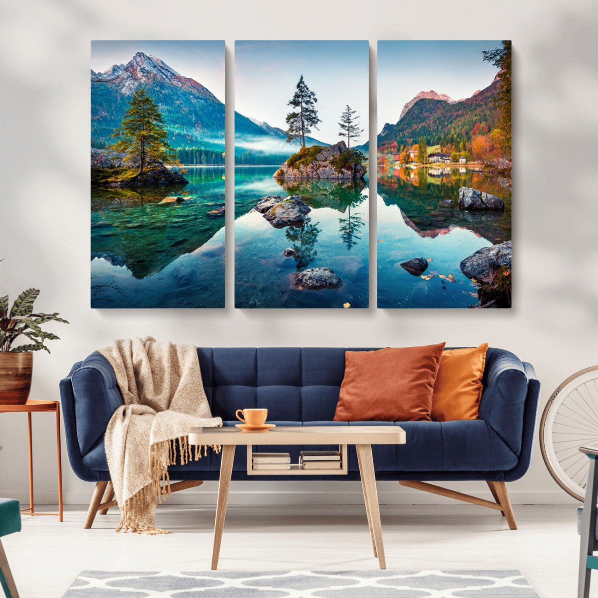 Crystal Clear Lake Wall Art | Mountains Wall Art Canvas | 3 Panel Landscape