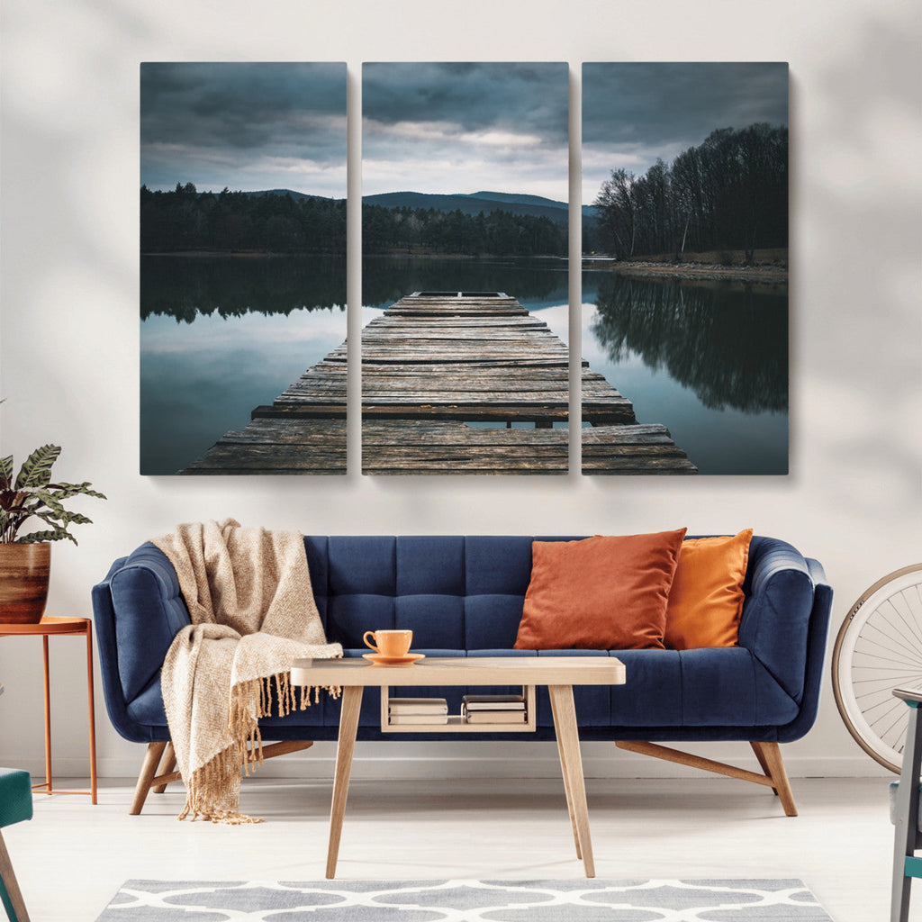 Wooden Bridge Near Lake Wall Art Canvas Print
