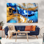 Blue Orange Marble Fluid Effect Canvas Wall Art Print