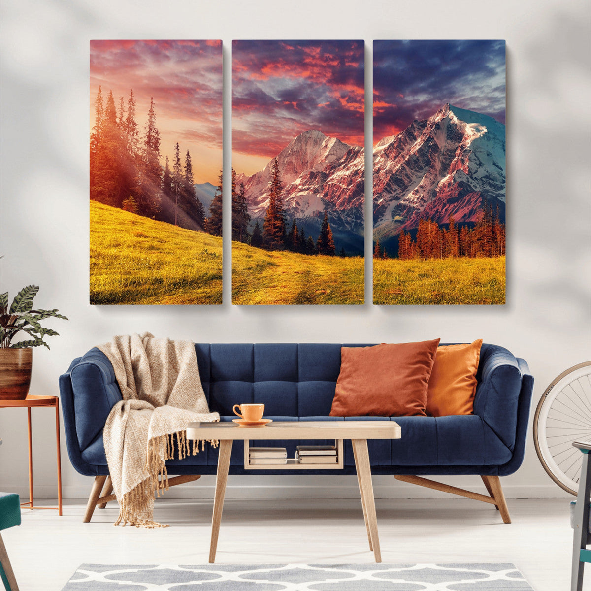 Mountain and Daylight Red Sunset Wall Art Canvas Print