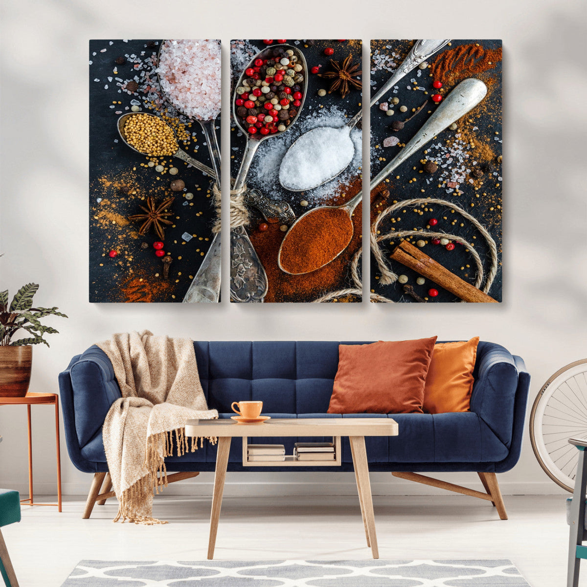 Spices and Seasonings Canvas Wall Art | Colorful Triptych Kitchen Decor