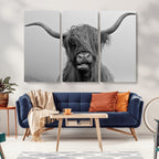 Texas Cow Wall Art Canvas, Texas Longhorn Cattle Canvas Print