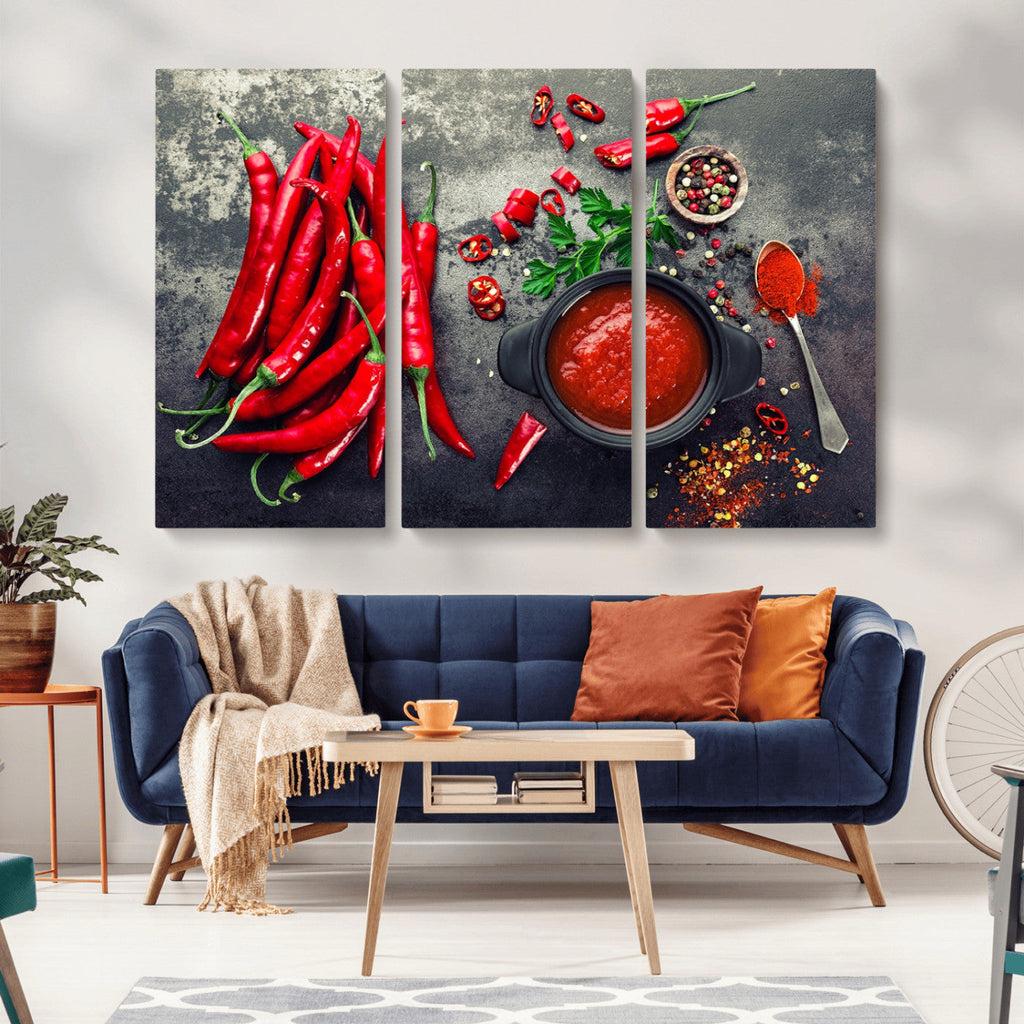 Red Chili Peppers Wall Art Kitchen Artwork Canvas Print
