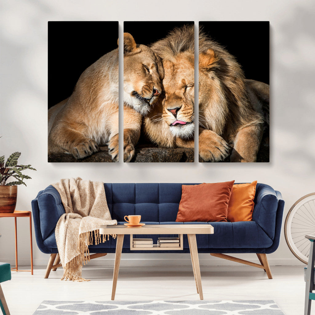 Lion and Lioness Wall Art Canvas Print | African Wildlife Animal Art