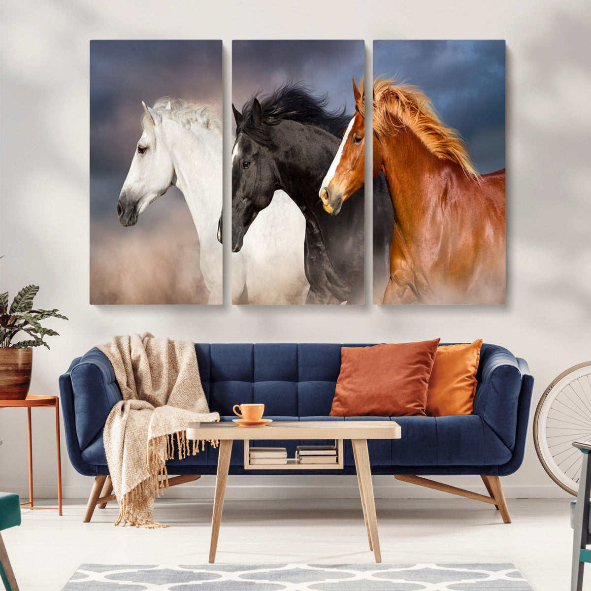 Animal Wall Art Three Horses Farmhouse Art Canvas Print